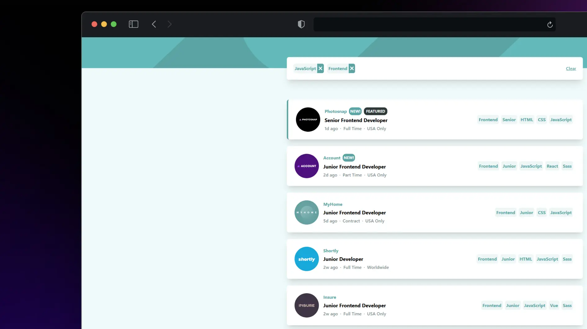 Imagen del proyecto Job Listing Filter